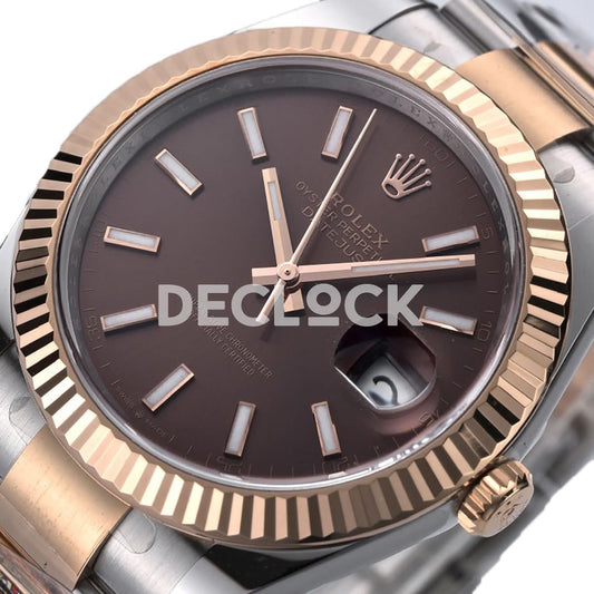 Replica Rolex Datejust 41 126331 Chocolate Dial Stick Markers in Everose/Steel on Oyster Bracelet | Declock.