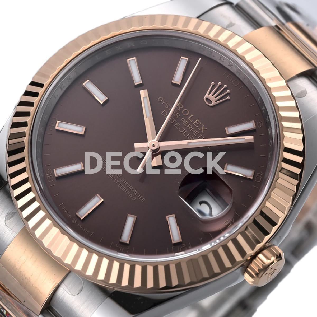 Replica Rolex Datejust 41 126331 Chocolate Dial Stick Markers in Everose/Steel on Oyster Bracelet |  Declock.