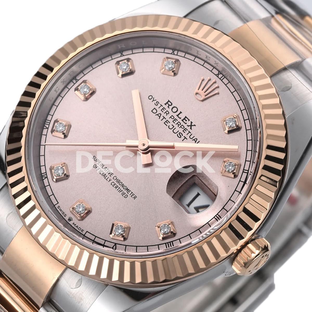 Replica Rolex Datejust 41 126331 Pink Sundust Dial Diamond Markers in Everose/Steel on Oyster Bracelet |  Declock.