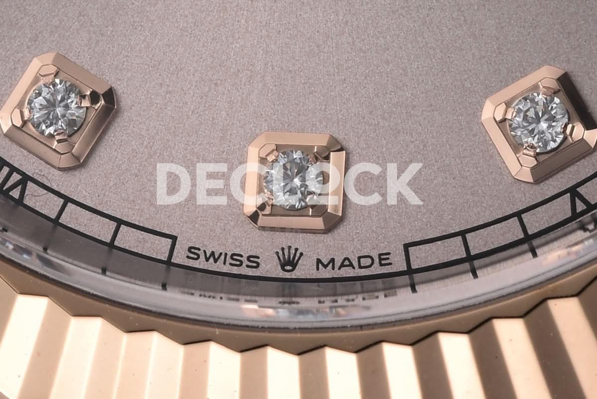 Replica Rolex Datejust 41 126331 Pink Sundust Dial Diamond Markers in Everose/Steel on Oyster Bracelet |  Declock.