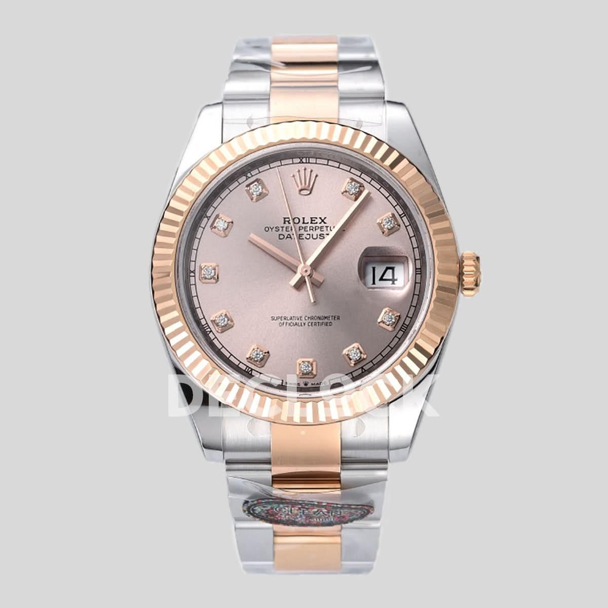 Replica Rolex Datejust 41 126331 Pink Sundust Dial Diamond Markers in Everose/Steel on Oyster Bracelet |  Declock.
