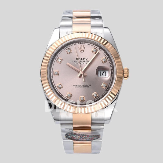 Replica Rolex Datejust 41 126331 Pink Sundust Dial Diamond Markers in Everose/Steel on Oyster Bracelet |  Declock.