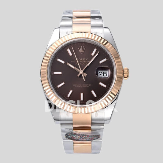 Replica Rolex Datejust 41 126331 Chocolate Dial Stick Markers in Everose/Steel on Oyster Bracelet | Declock.