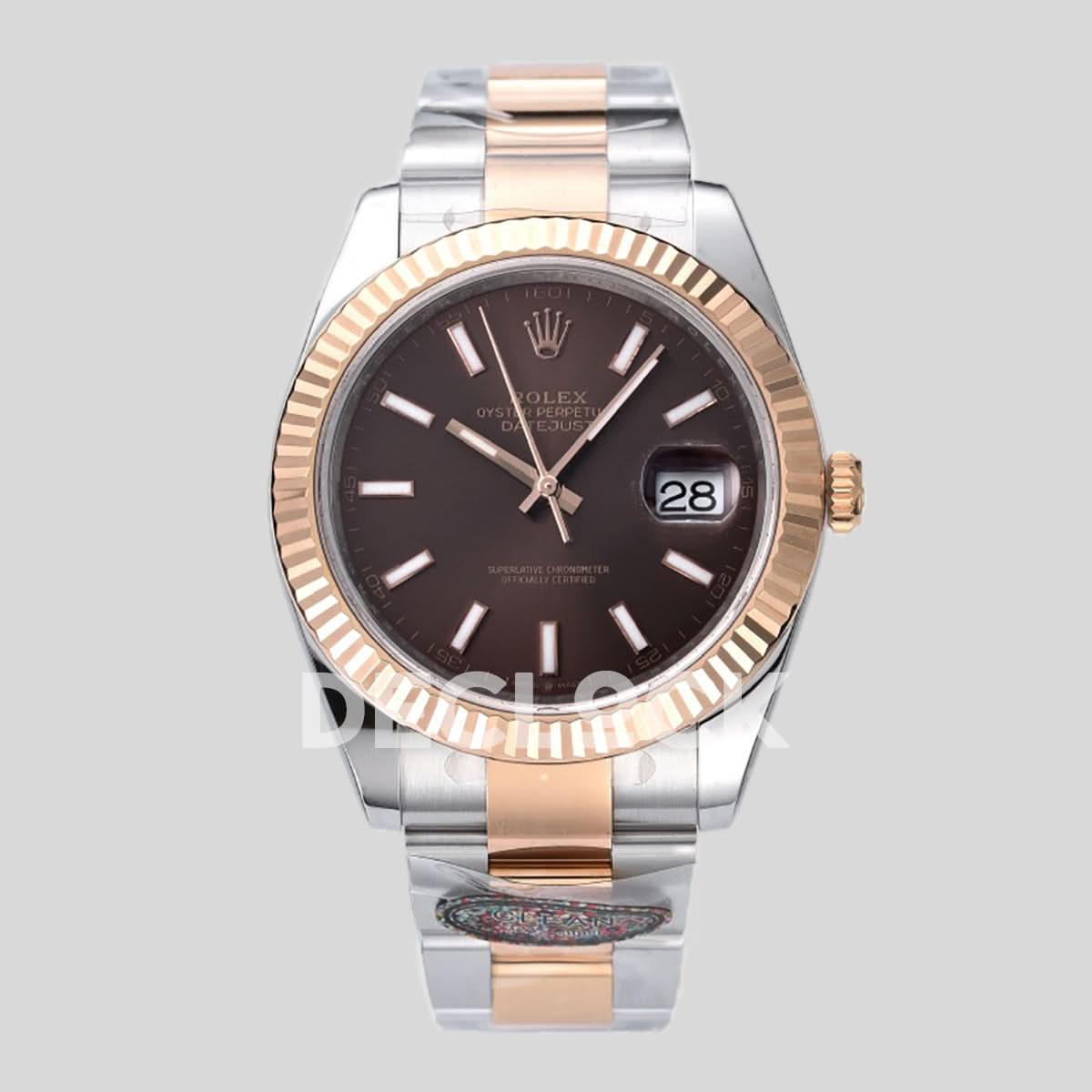 Replica Rolex Datejust 41 126331 Chocolate Dial Stick Markers in Everose/Steel on Oyster Bracelet |  Declock.