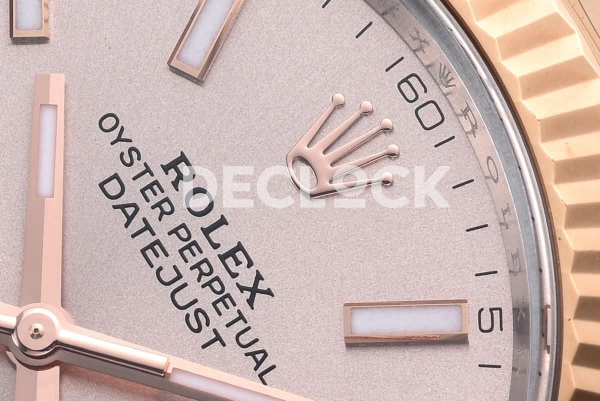 Replica Rolex Datejust 41 126331 Pink Sundust Dial Stick Markers in Everose/Steel on Oyster Bracelet |  Declock.