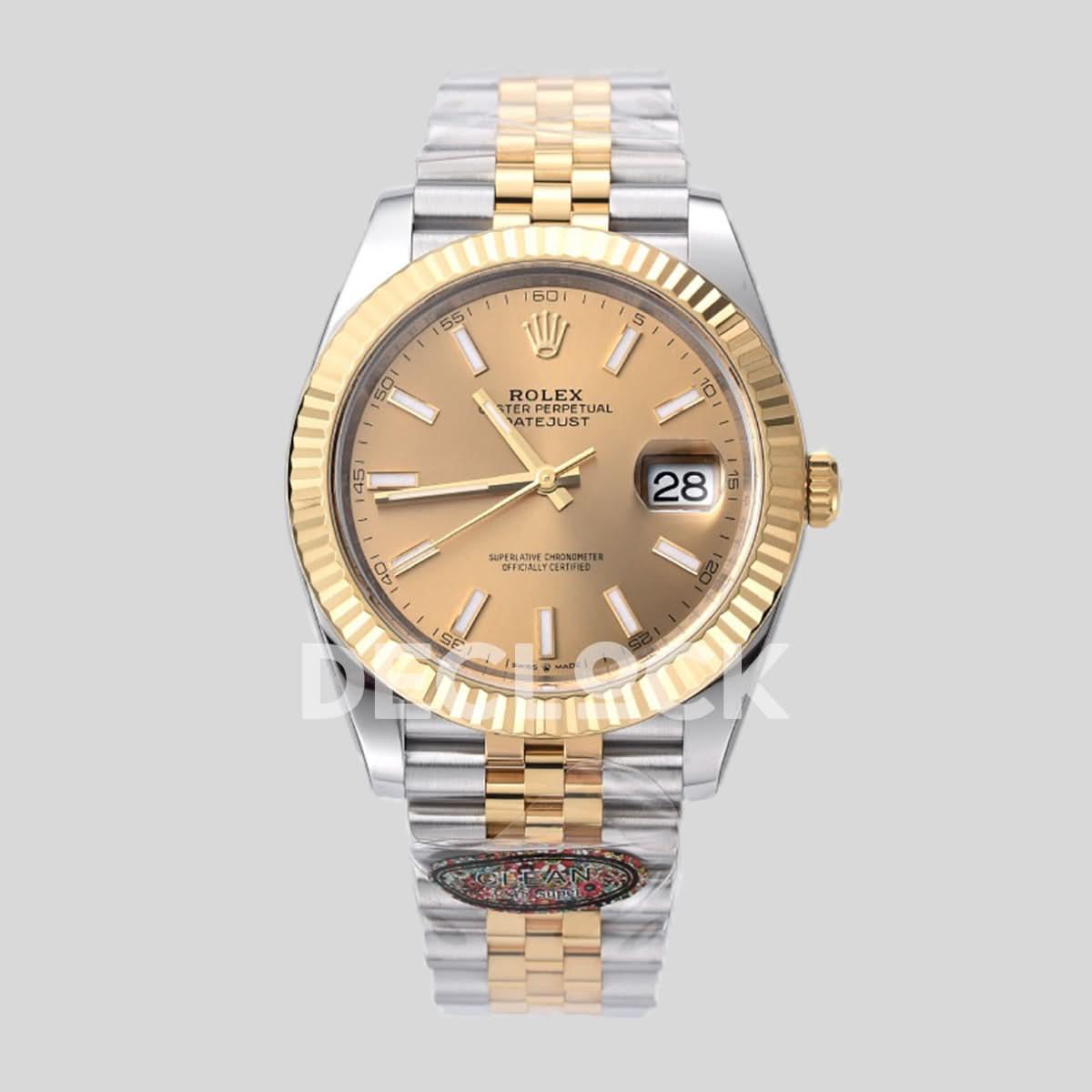 Replica Rolex Datejust 41 126333 Champagne Dial Stick Markers in Yellow/Steel on Jubilee Bracelet |  Declock.