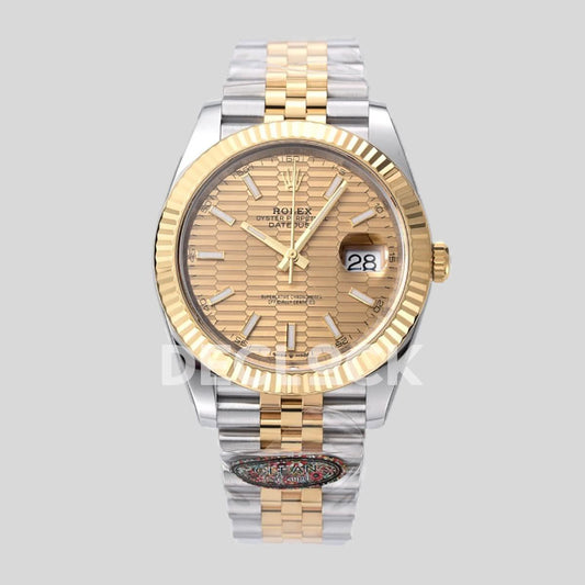 Replica Rolex Datejust 41 126333 Champagne Motif Dial Stick Markers in Yellow/Steel on Jubilee Bracelet |  Declock.
