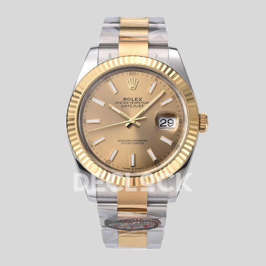 Replica Rolex Datejust 41 126333 Champagne Dial Stick Markers in Yellow/Steel on Oyster Bracelet |  Declock.