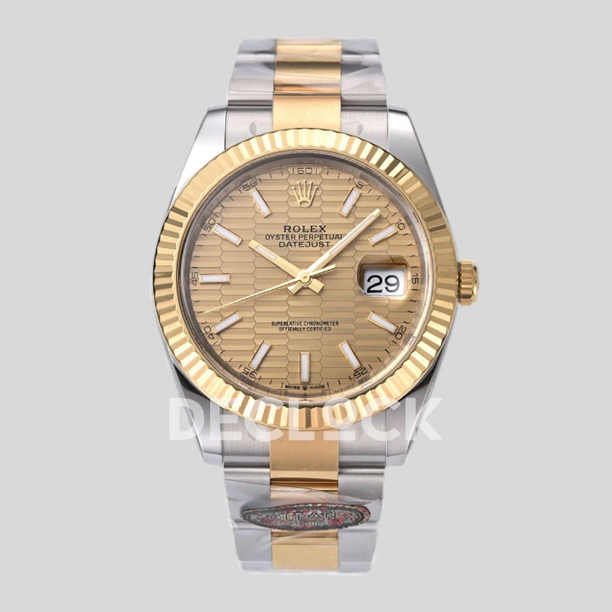 Replica Rolex Datejust 41 126333 Champagne Motif Dial Stick Markers in Yellow/Steel on Oyster Bracelet |  Declock.