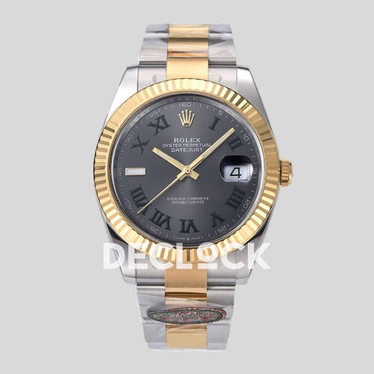 Replica Rolex Datejust 41 126333 Slate Dial Stick Markers in Yellow/Steel on Oyster Bracelet |  Declock.