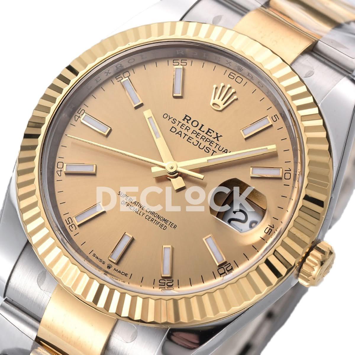 Replica Rolex Datejust 41 126333 Champagne Dial Stick Markers in Yellow/Steel on Oyster Bracelet |  Declock.