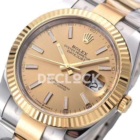Replica Rolex Datejust 41 126333 Champagne Dial Stick Markers in Yellow/Steel on Oyster Bracelet |  Declock.