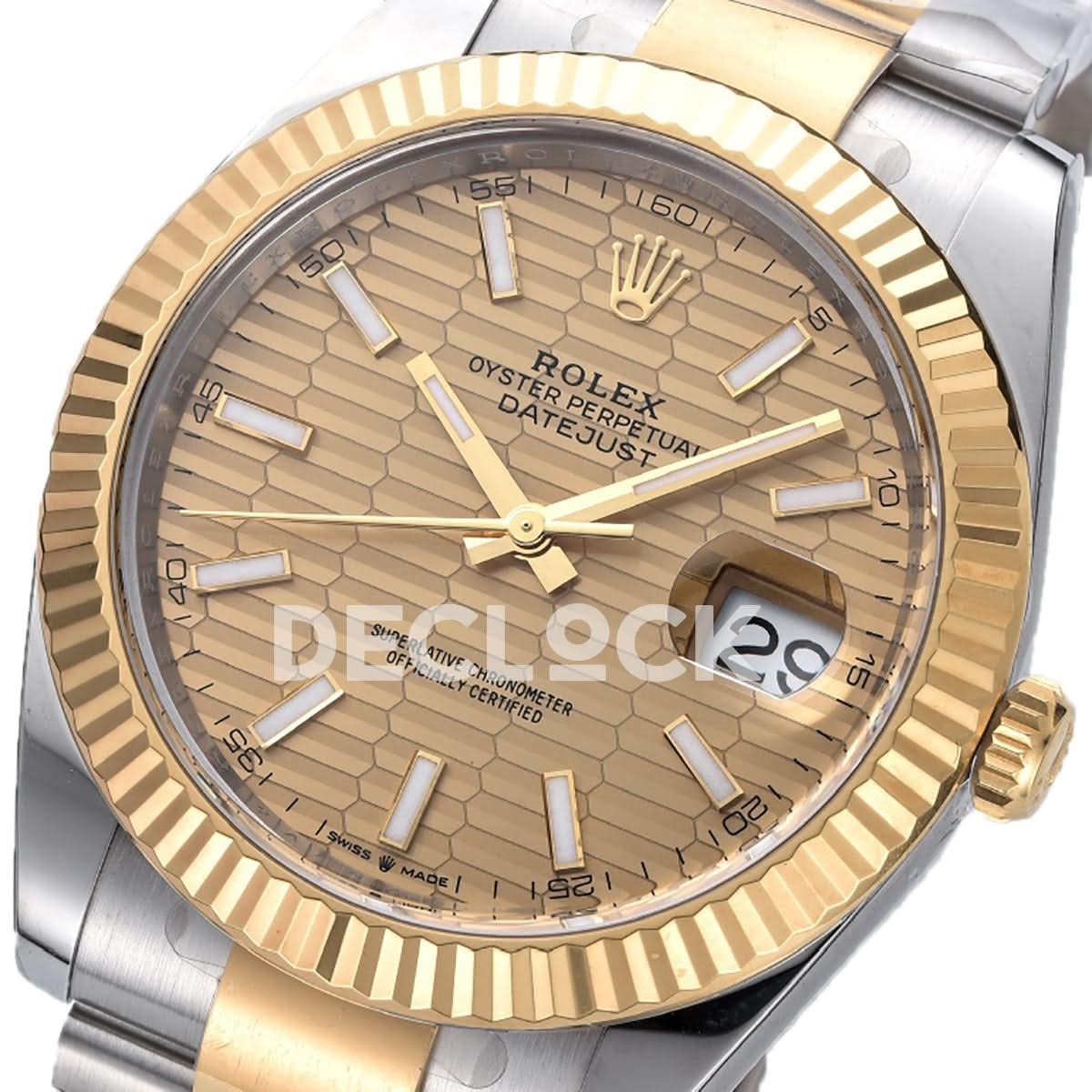 Replica Rolex Datejust 41 126333 Champagne Motif Dial Stick Markers in Yellow/Steel on Oyster Bracelet |  Declock.