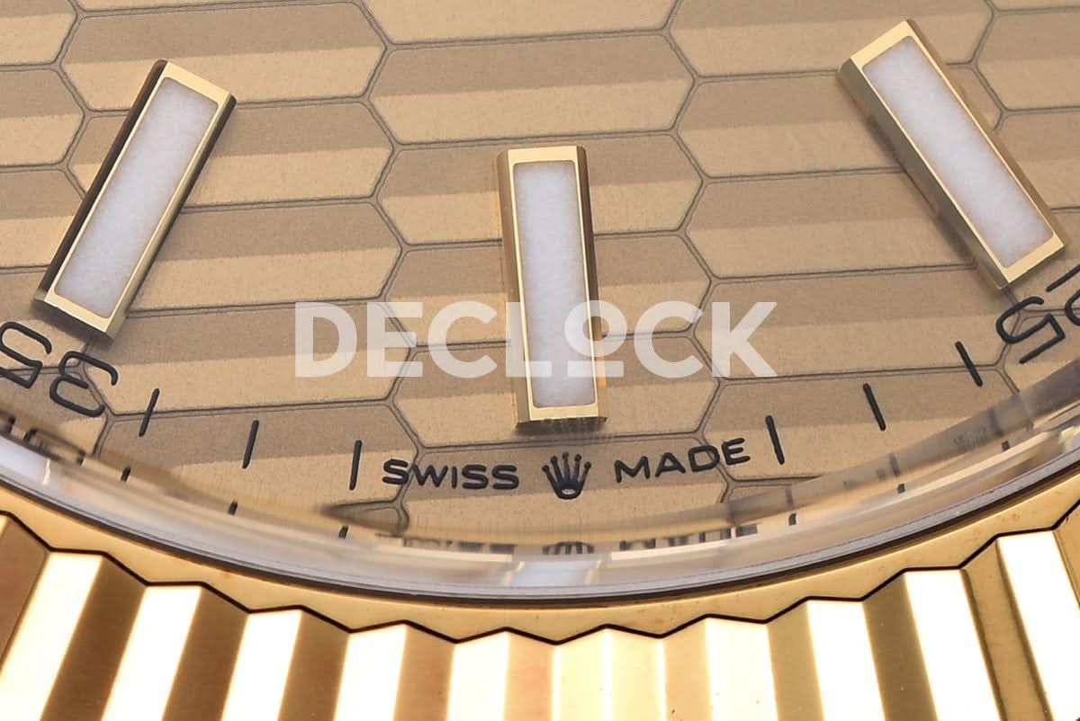 Replica Rolex Datejust 41 126333 Champagne Motif Dial Stick Markers in Yellow/Steel on Oyster Bracelet |  Declock.