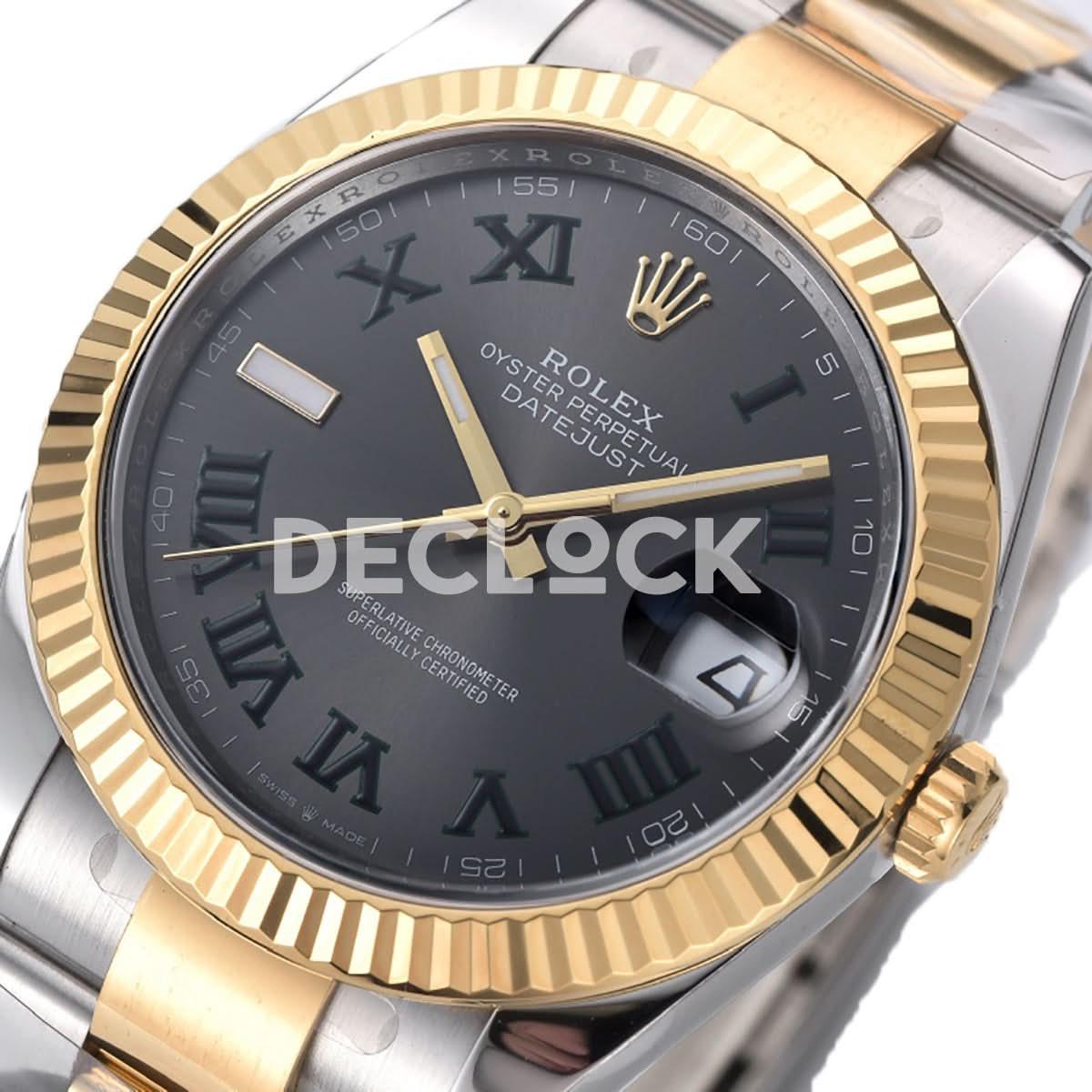 Replica Rolex Datejust 41 126333 Slate Dial Stick Markers in Yellow/Steel on Oyster Bracelet |  Declock.