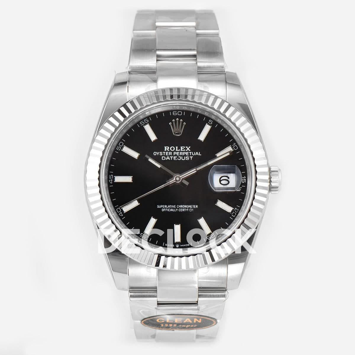 Replica Rolex Datejust 41 126334 Bright Black Dial Stick Markers on Oyster Bracelet |  Declock.
