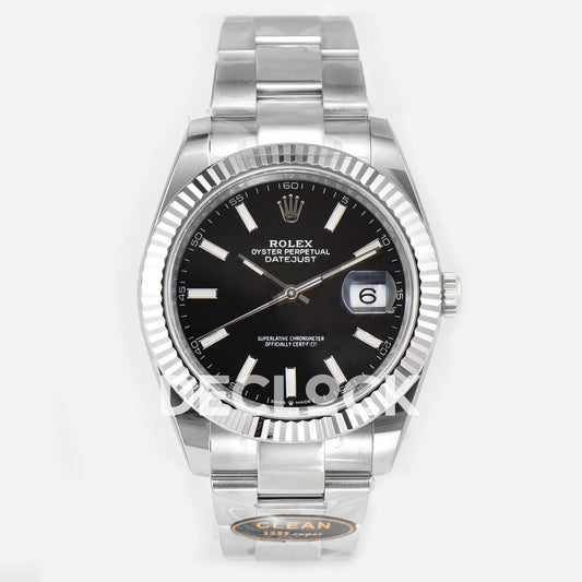 Replica Rolex Datejust 41 126334 Bright Black Dial Stick Markers on Oyster Bracelet |  Declock.