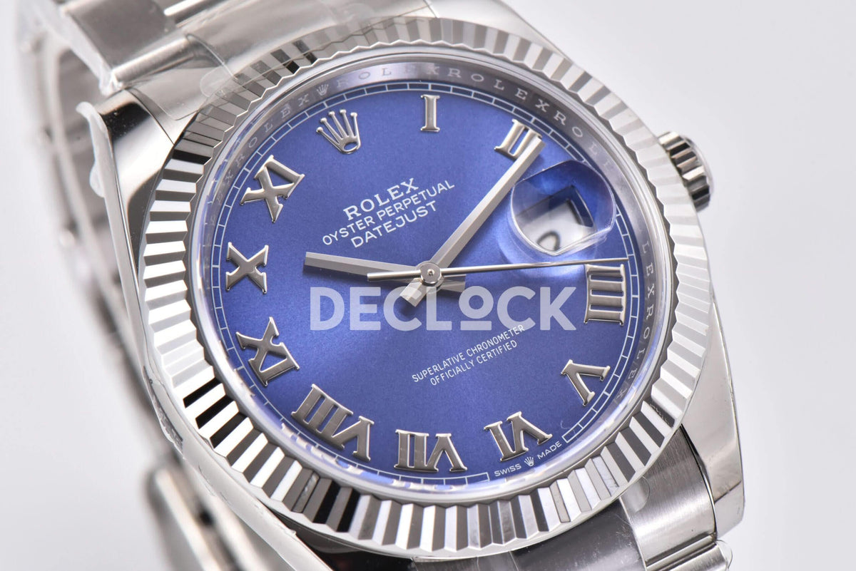 Replica Rolex Datejust 41 126334 Azzurro Blue Dial Roman Markers on Oyster Bracelet |  Declock.