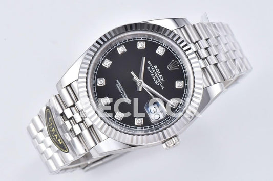 Replica Rolex Datejust 41 126334 Bright Black Dial Diamond Markers on Jubilee Bracelet |  Declock.