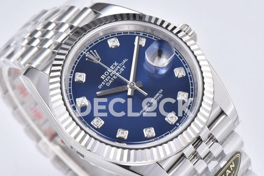 Replica Rolex Datejust 41 126334 Bright Blue Dial Diamond Markers on Jubilee Bracelet | Declock.