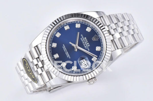 Replica Rolex Datejust 41 126334 Bright Blue Dial Diamond Markers on Jubilee Bracelet | Declock.