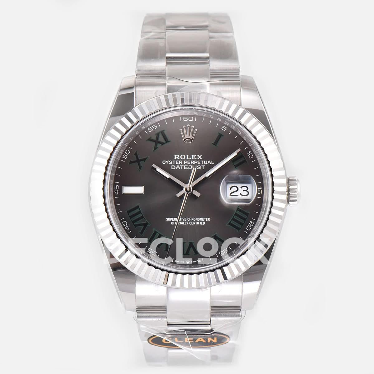 Replica Rolex Datejust 41 126334 Slate Dial Stick Markers on Oyster Bracelet |  Declock.