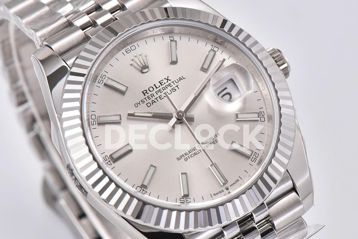 Replica Rolex Datejust 41 126334 Sliver Dial Stick Markers on Jubilee Bracelet |  Declock.