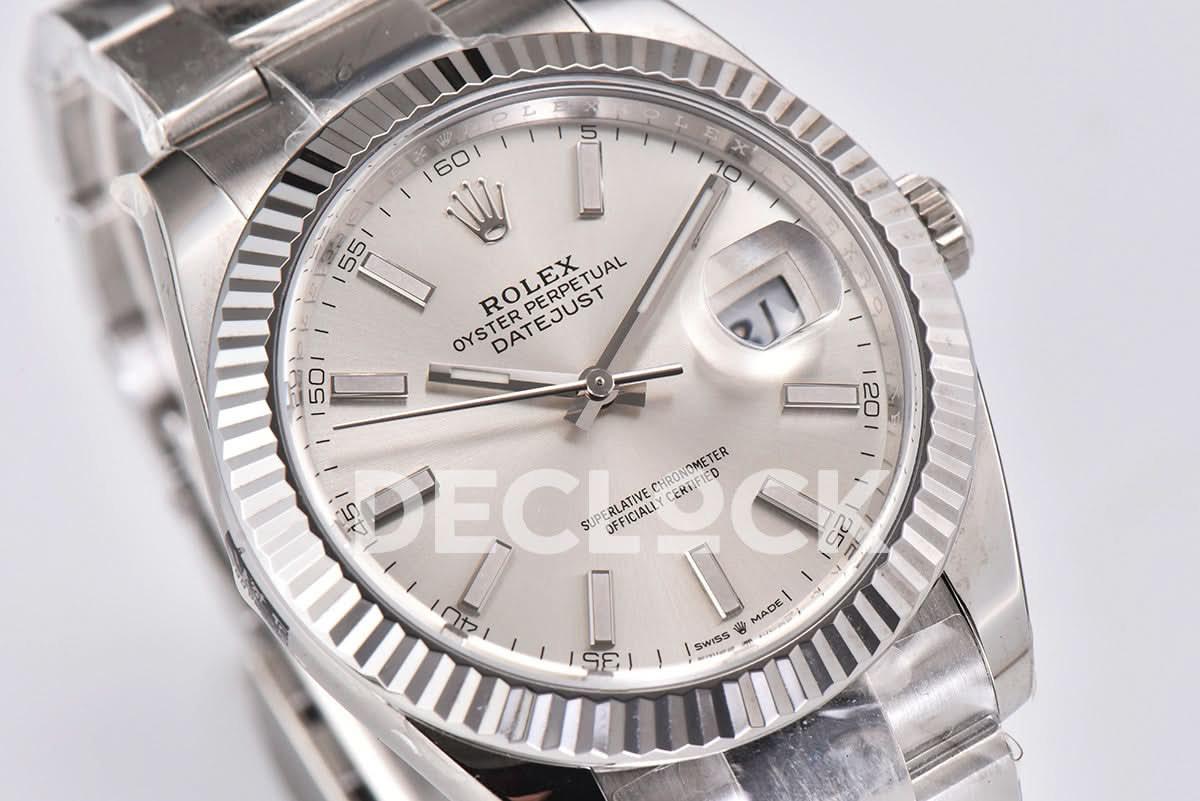 Replica Rolex Datejust 41 126334 Sliver Dial Stick Markers on Oyster Bracelet |  Declock.