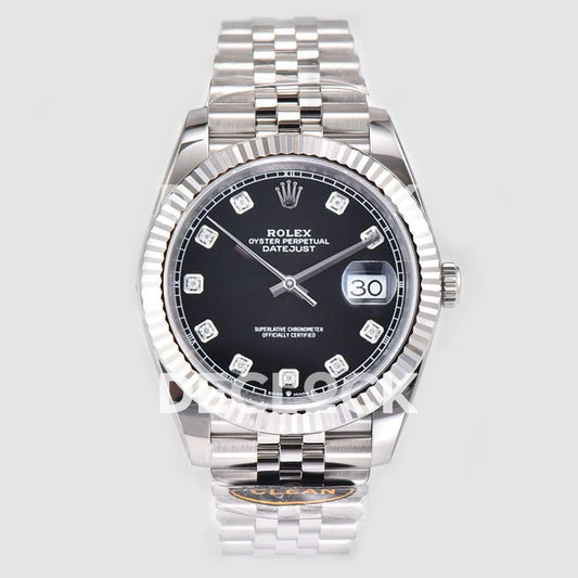 Replica Rolex Datejust 41 126334 Bright Black Dial Diamond Markers on Jubilee Bracelet |  Declock.