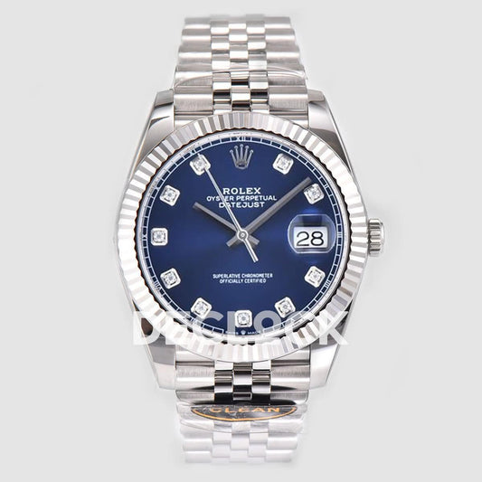 Replica Rolex Datejust 41 126334 Bright Blue Dial Diamond Markers on Jubilee Bracelet |  Declock.
