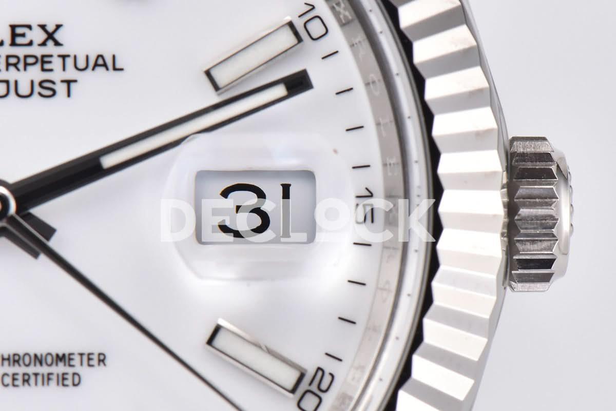 Replica Rolex Datejust 41 126334 White Dial Stick Markers on Jubilee Bracelet |  Declock.