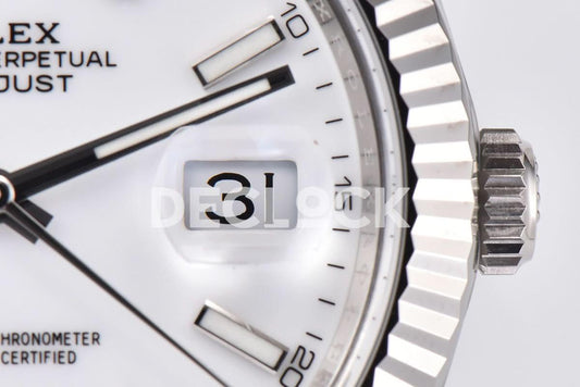 Replica Rolex Datejust 41 126334 White Dial Stick Markers on Jubilee Bracelet |  Declock.