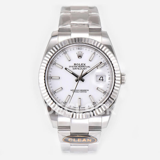 Replica Rolex Datejust 41 126334 White Dial Stick Markers on Oyster Bracelet |  Declock.