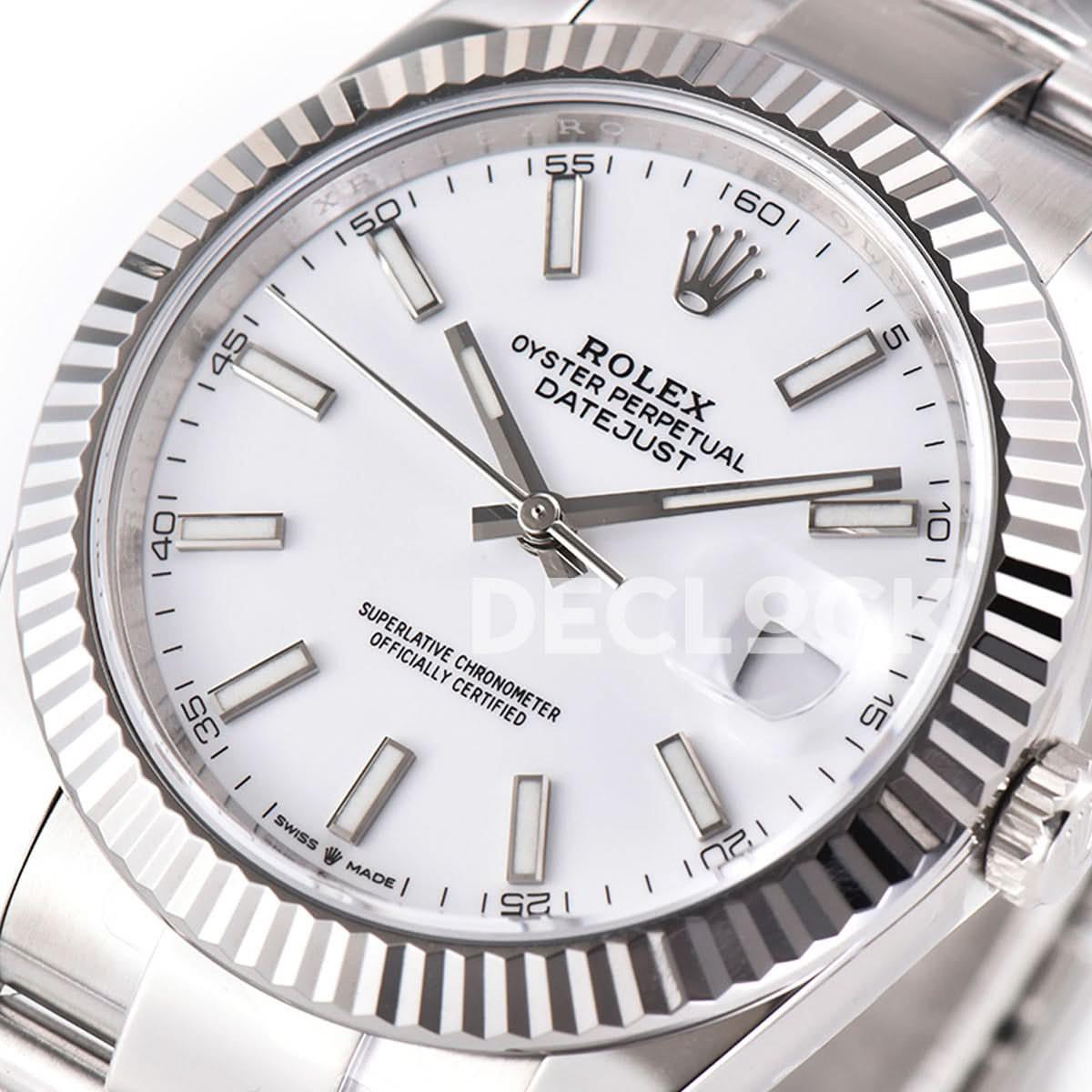 Replica Rolex Datejust 41 126334 White Dial Stick Markers on Oyster Bracelet |  Declock.