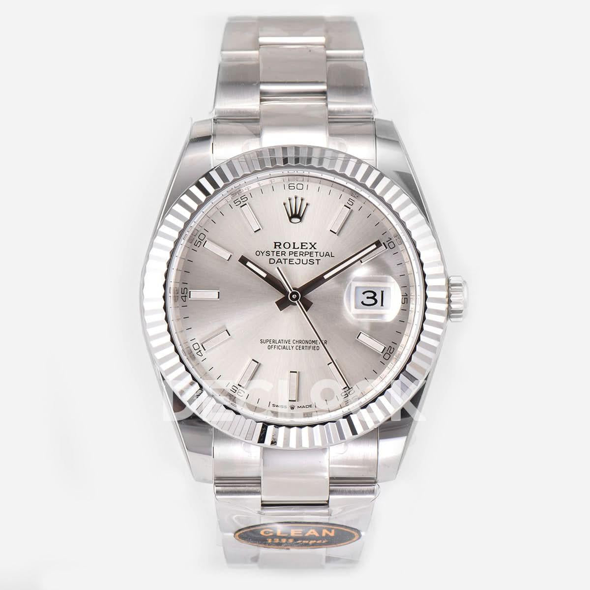 Replica Rolex Datejust 41 126334 Sliver Dial Stick Markers on Oyster Bracelet |  Declock.