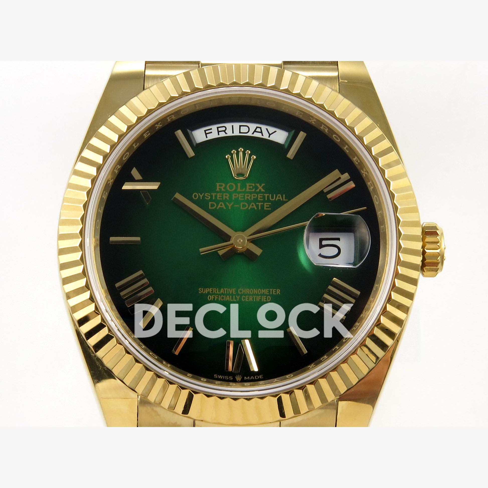 Rolex Day-Date 40mm 228238 QF Green Ombre Roman Dial on President JH3255 Free Sprung V9 Weighted 210g Replica Watch (Copy)