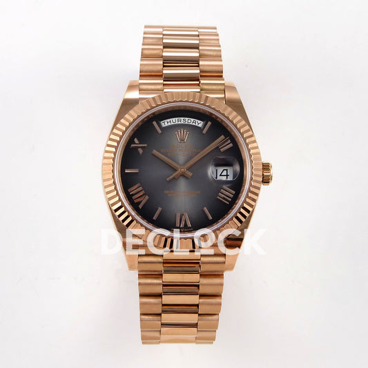 Rolex Day-Date 40mm 228235 QF Gray Ombre Roman Dial on President JH3255 Free Sprung V9 Weighted 210g Replica Watch