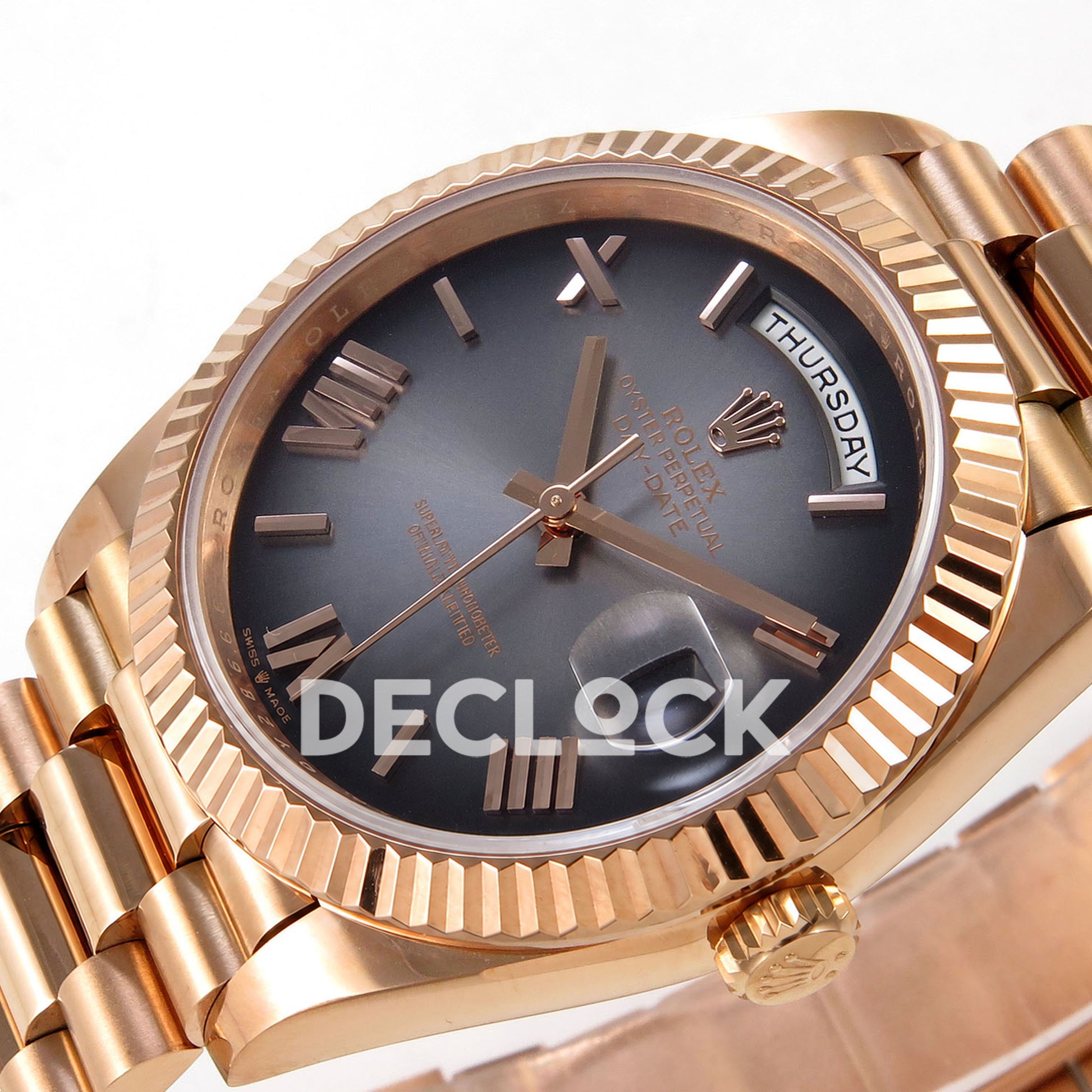 Super Clone Rolex Daytona 126515 Black/RG Stick Dial on Oysterflex Strap DD4131