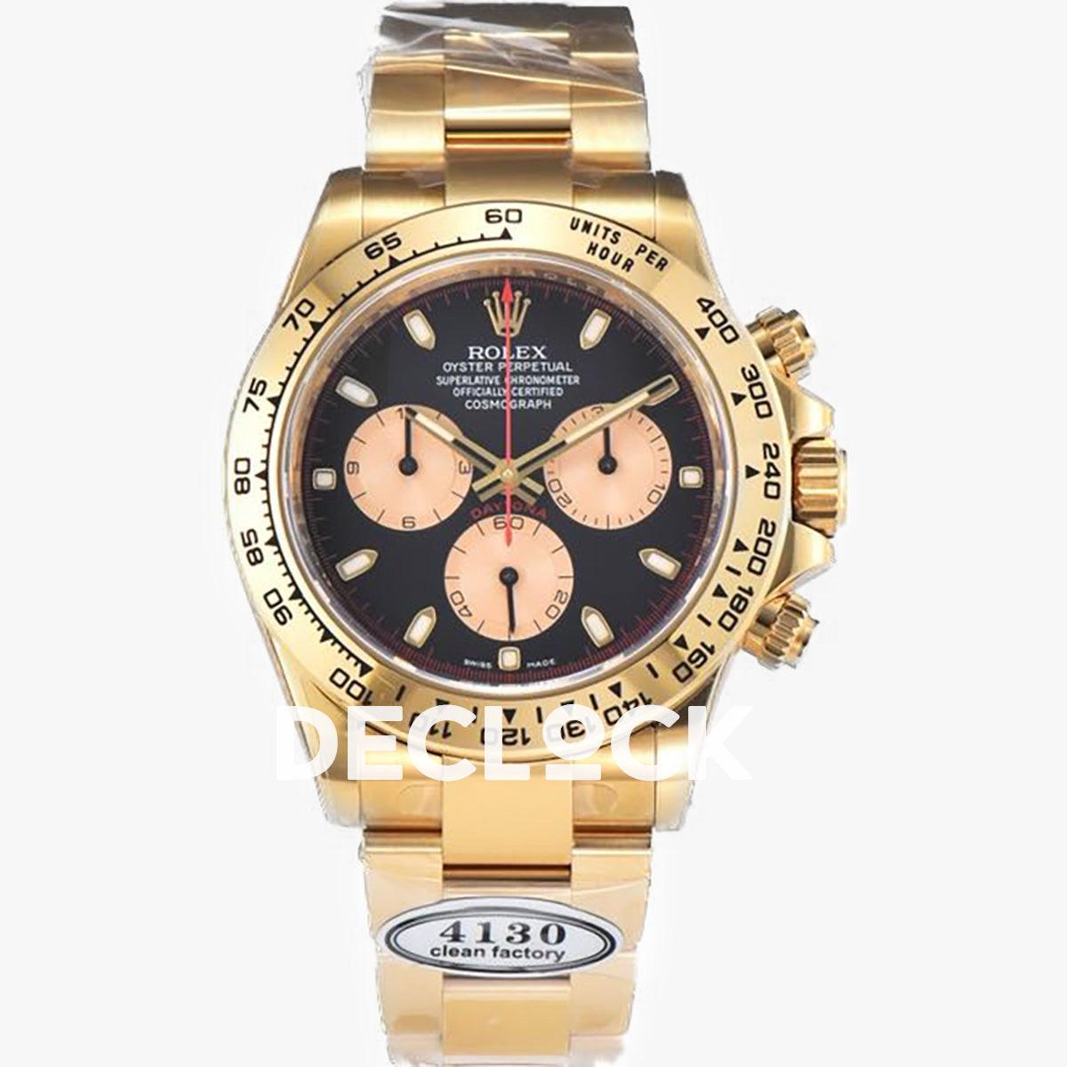 Replica Rolex Daytona 116508 Black/Champagne Index “Newman” Dial in Yellow Gold |  Declock.