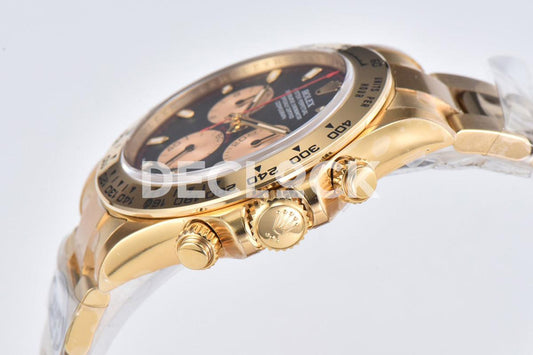 Replica Rolex Daytona 116508 Black/Champagne Index “Newman” Dial in Yellow Gold |  Declock.