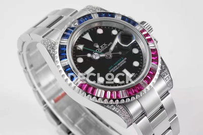 GMT Master II 116758 Pepsi Black Dial in Steel with Paved Diamond Bezel