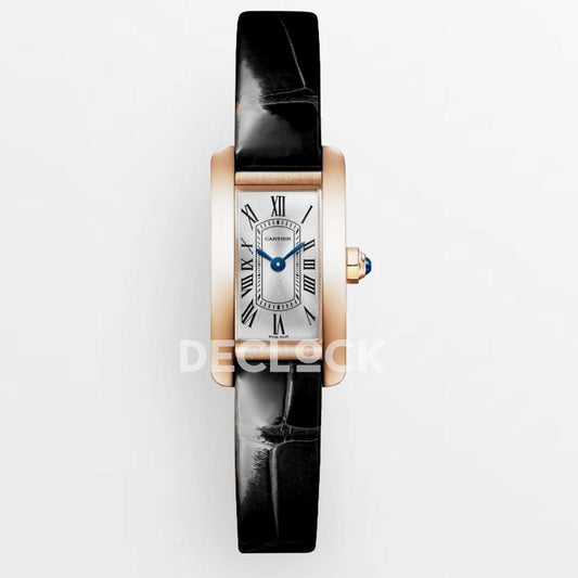 Replica Cartier Tank Americaine RG White Dial on Black Leather Strap | Declock.