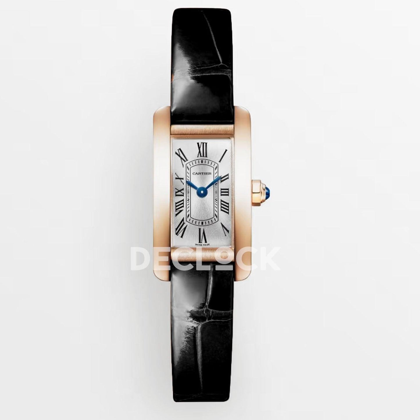 Replica Cartier Tank Americaine RG White Dial on Black Leather Strap |  Declock.