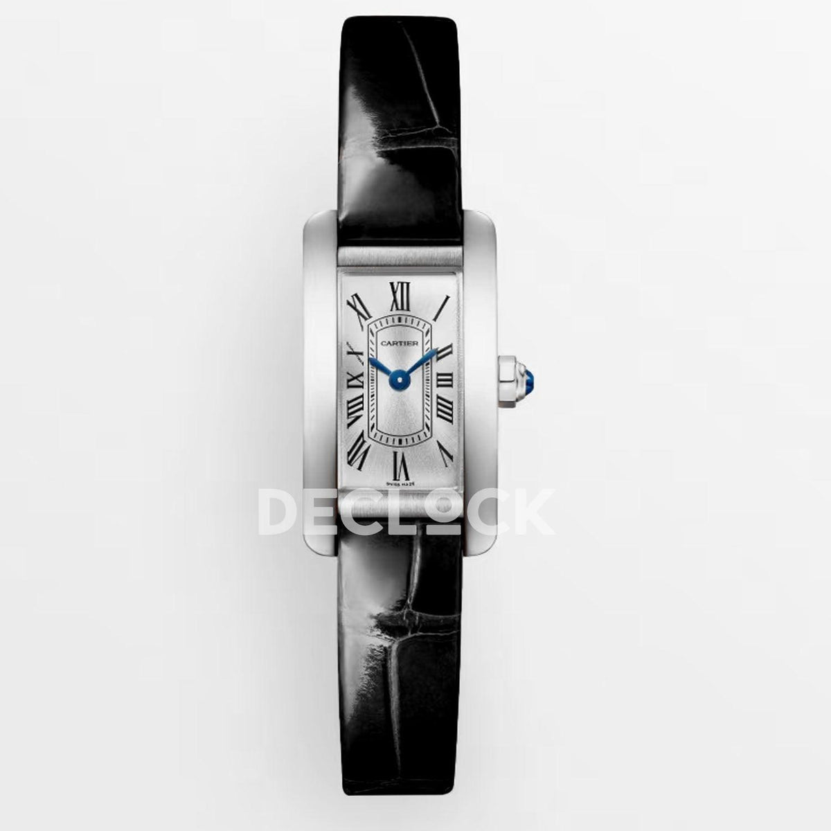Replica Cartier Tank Americaine SS White Dial on Black Leather Strap |  Declock.