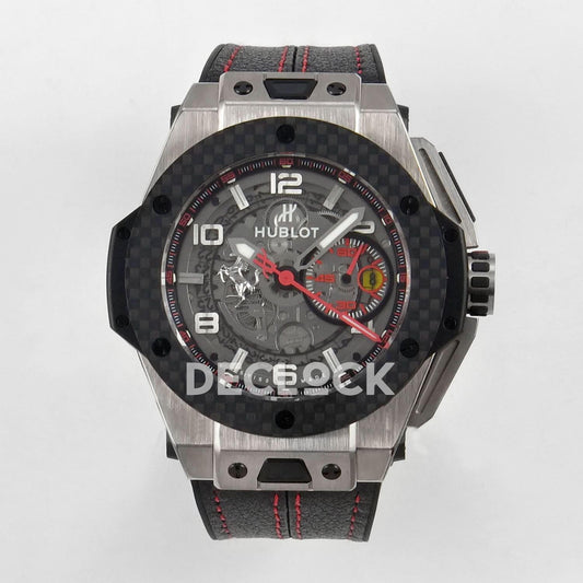 Replica Declock Big Bang Ferrari Titanium  Carbon Fiber Bezel on Black Leather Strap |  Declock.