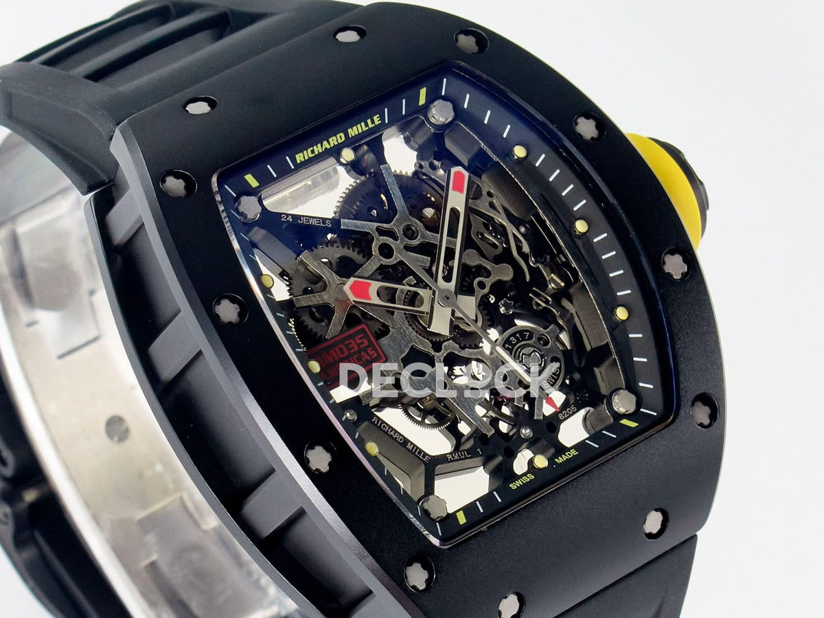 Replica Richard Mille RM035-02 Black Ceramic SONIC Best Edition Skeleton Dial on Black Rubber Strap |  Declock.