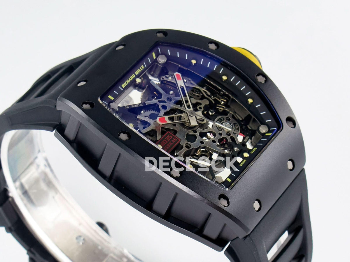 Replica Richard Mille RM035-02 Black Ceramic SONIC Best Edition Skeleton Dial on Black Rubber Strap |  Declock.