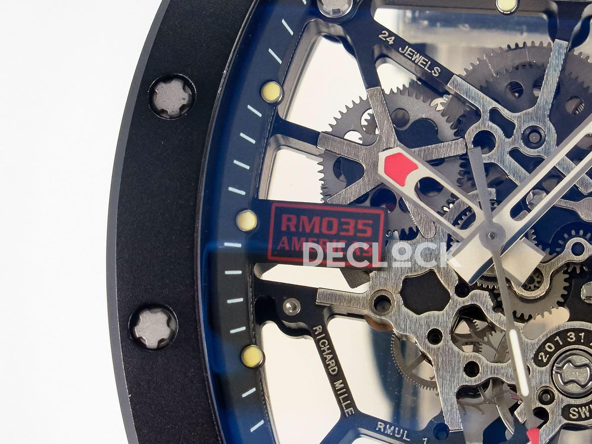 Replica Richard Mille RM035-02 Black Ceramic SONIC Best Edition Skeleton Dial on Black Rubber Strap |  Declock.
