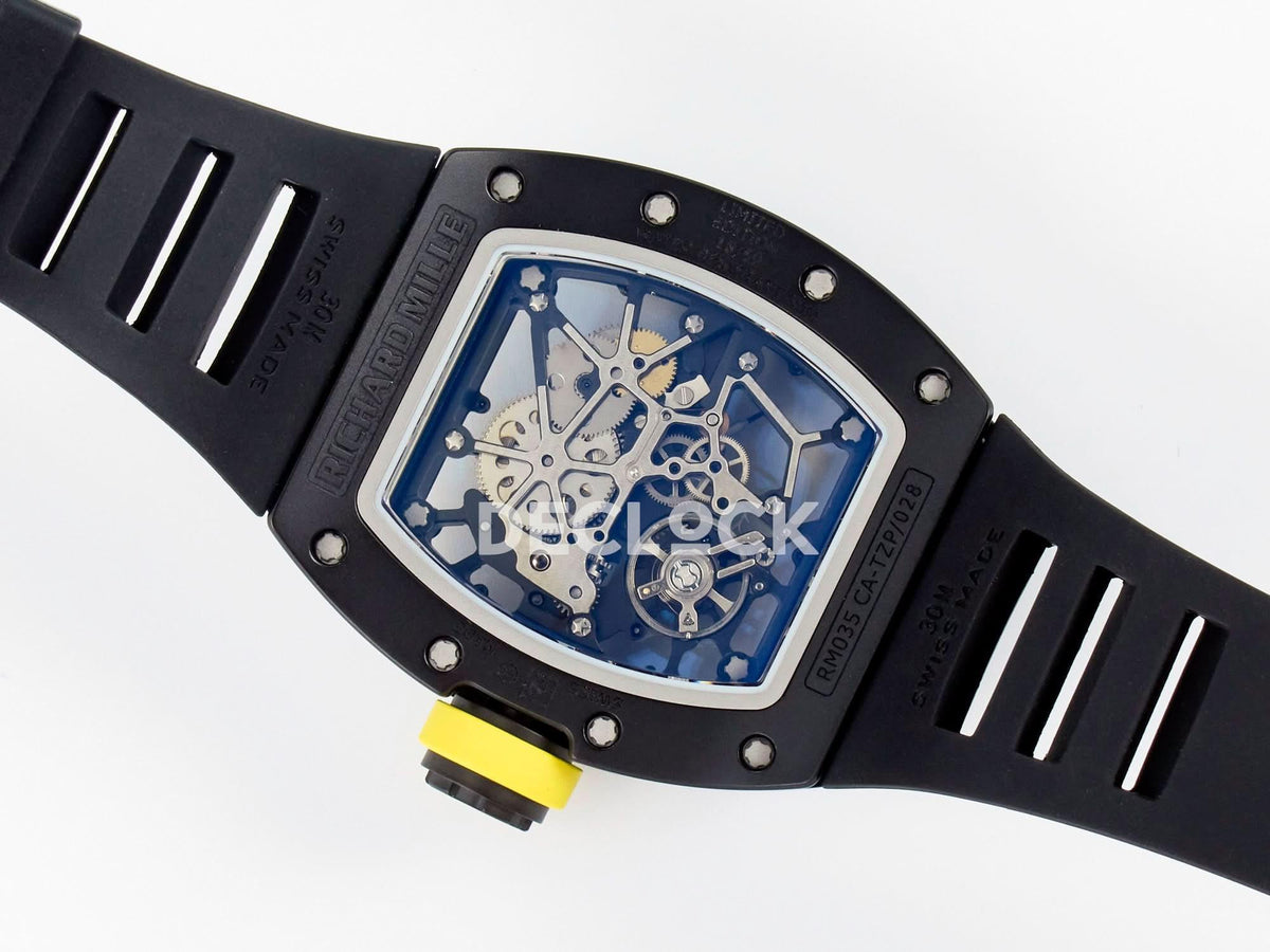 Replica Richard Mille RM035-02 Black Ceramic SONIC Best Edition Skeleton Dial on Black Rubber Strap |  Declock.