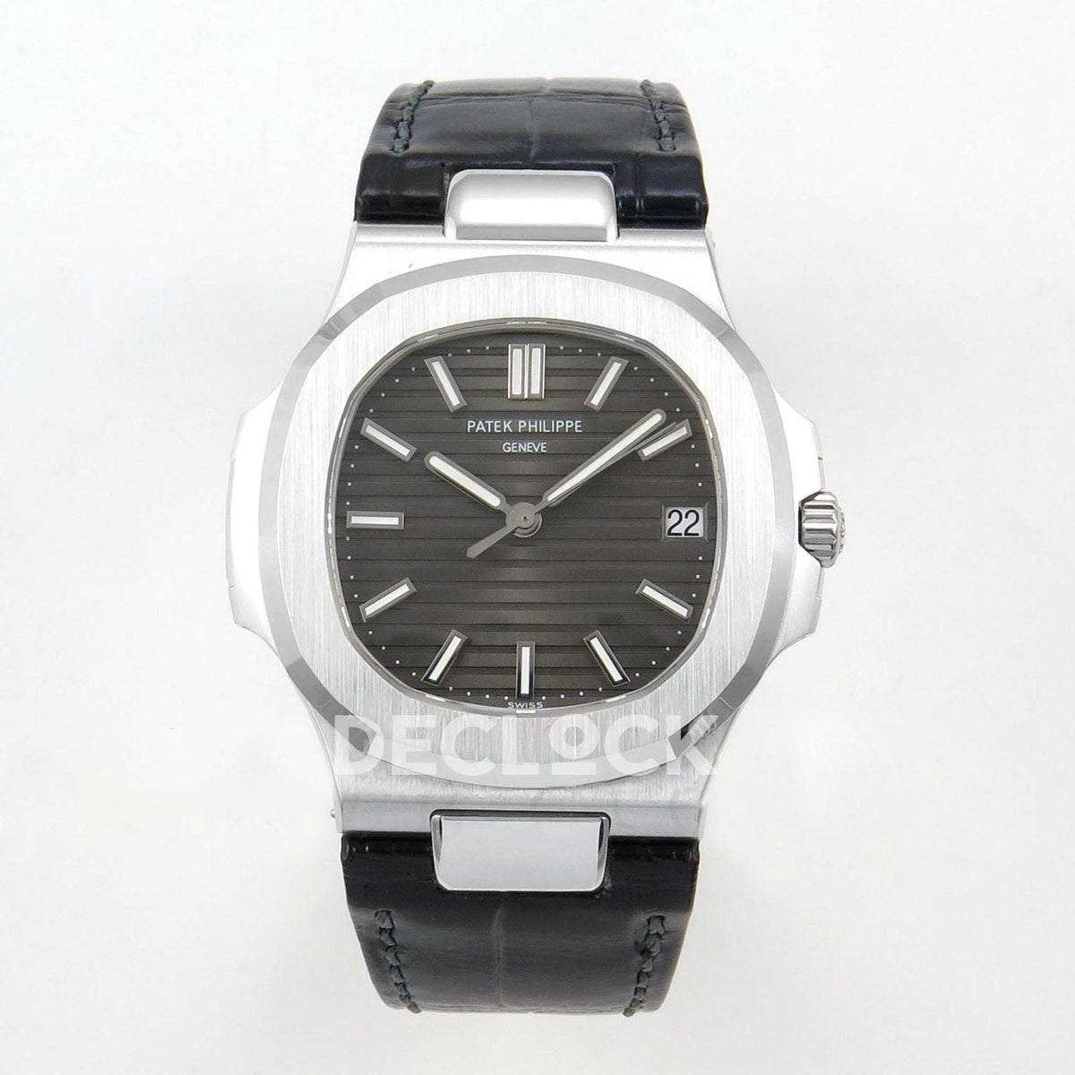 Replica Pattek Philippe Nautilus 5711/1R RG Gray Textured Dial on Black Leather Strap |  Declock.